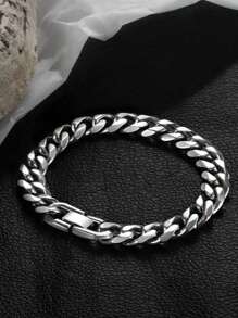1pc Stainless Steel Men's Ins Thick Bracelet Jewelry Polished Punk Hand Accessory With Clasp