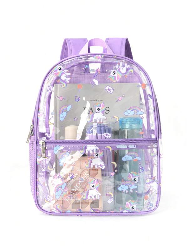 1 Peça Mochila Infantil Fofa Rosa de PVC com Estampa de Unicórnio, Mochila à prova d'água para Viagem e Escola, Mochila Kawaii com Bolsa Lateral de Malha, Uso diário no Trabalho pendular, presente de férias
