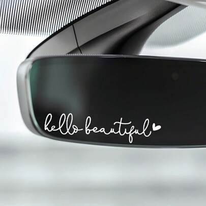 3X Hello Beautiful Rearview Mirror Decal, Vanity Mirror Stickers, Rear View Mirror Sticker, Car Mirror Stickers, Rear View Mirror Decor, Gift For Mother