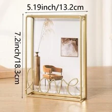 1入組愛心金屬相框，可放6、7、8吋照片，適用於創意時尚設計的桌面/檯面裝飾，黑色 - B款-金色 - 查看 2