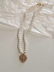 1 pieza Collar de gargantilla Kpop vintage con colgante de corazón en cadena de perlas y circonias para mujer, joyería estética de fiesta regalo de Navidad caliente