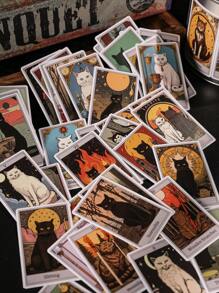 50pcs Vintage Cat Pattern Stickers Set, Ideal For Decorating Journals, Notebooks, Cellphones And Tablets Back To School - Multicolor - View 1