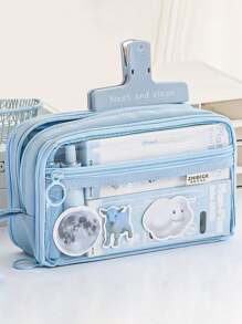 1 Miếng Trong suốt Học sinh Hộp bút Với Nhiều lớp Dây kéo , Dung lượng lớn DIY Hộp lưu trữ văn phòng phẩm , Đa chức năng Khối lập phương Túi bảo quản - màu đen - Xem 3