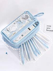 1 Miếng Trong suốt Học sinh Hộp bút Với Nhiều lớp Dây kéo , Dung lượng lớn DIY Hộp lưu trữ văn phòng phẩm , Đa chức năng Khối lập phương Túi bảo quản - màu đen - Xem 7