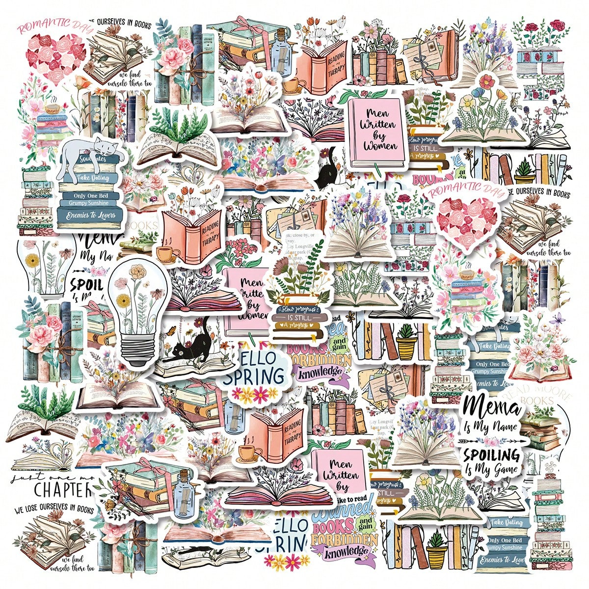 30 piÃ¨ces Stickers de fleurs et de livres de style amÃ©ricain rÃ©tro, recommandations de petites dÃ©corations, autocollants dÃ©coratifs crÃ©atifs