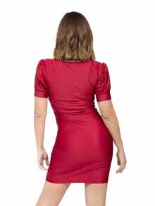 Vestido de Noche Sin Manga Cuello V Acabado Funcido - Rojo - Ver 4