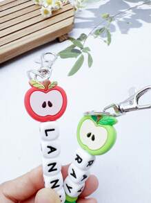 Customized Apple Shaped Silicone Beaded Keychain With English Alphabet Letters, Personalized Name And Gift, Suitable For Friend's Gift - Apple - View 2