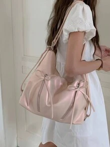 Bowknot Backpack For Women, Fashionable Korean Style Tote Bag With Large Capacity, Suitable For Traveling, Walking And Shopping