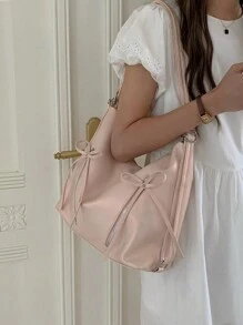 Bowknot Backpack For Women, Fashionable Korean Style Tote Bag With Large Capacity, Suitable For Traveling, Walking And Shopping