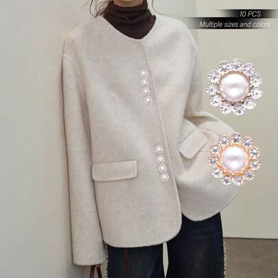 10pcs Sunflower Shaped Button With Shiny Rhinestones And Pearls, Classical & Elegant Premium Metal Snap Fastener For Dress, Cardigan, Shirt, Coat, Sweater, Women's Clothing Decoration DIY Clothes, Hair Accessories, Gift Boxes, Bags, Sewing Supplies