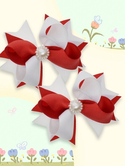 2Pcs 3.2 Inch  Girl Hair Bow Fashionable Children Girl Hair Bows With Clips For Festivals Party School