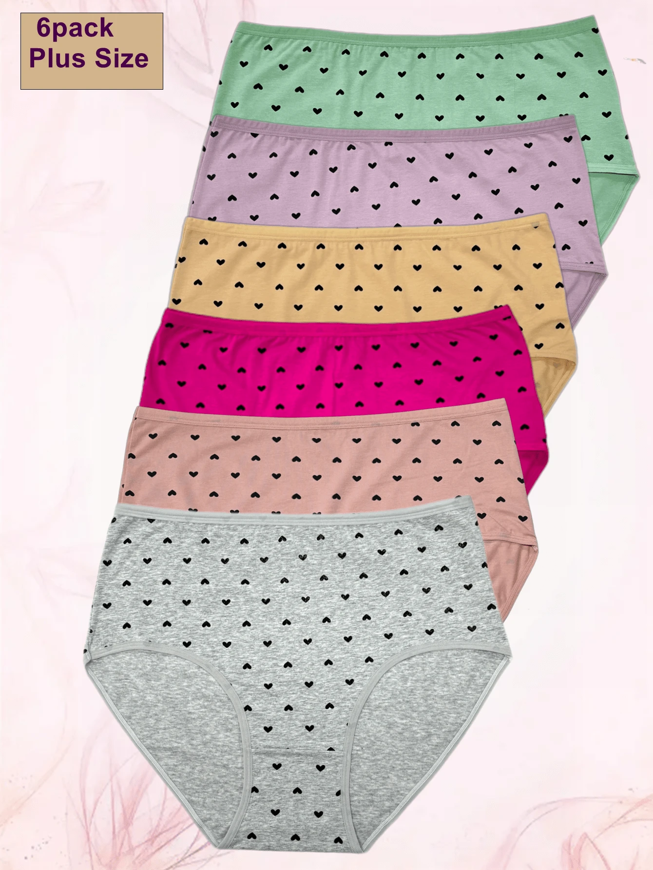 6pcs/Pack Plus-Size Elegant And Comfortable Heart Printed Underwear - Multicolor - View 1