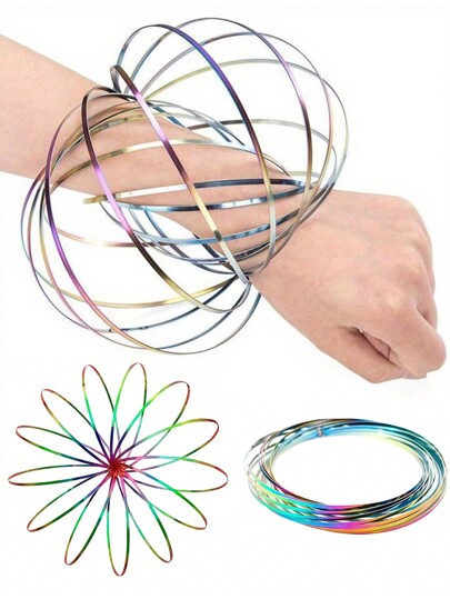 1pc Aço Inoxidável Anel de Fluxo Firme Pulseira Mágica, Brinquedo Colorido Para Alívio do Estresse, Anel de Mola de Ciência Cinética, Adereço Interativo Multissensorial para Dança de Festa Legal (Algumas Peças São Enviadas Aleatoriamente), Brinquedos Baratos, Pegadinha, Brinquedos Femininos Pessoais