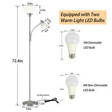 RISLG, Floor Lamp, Dimmable Standing Lamp, 3 Levels Dimmable Brightness, Included 9W And 5W LED Bulbs, Industrial Floor Lamp For Living Room, Bedroom, Office, Reading - Silver - View 5