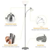 RISLG, Floor Lamp, Dimmable Standing Lamp, 3 Levels Dimmable Brightness, Included 9W And 5W LED Bulbs, Industrial Floor Lamp For Living Room, Bedroom, Office, Reading - Silver - View 4