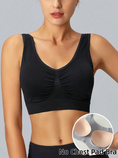 MELERIO Women Yoga Zwart Push Up Sports Bra,Seamless Bralette Mid Support Solid Underwear Pyjama No Chest Pad Breathable Sleep Vest Tank Top Nightshirt Workout Clothes Gym Accessories view 5