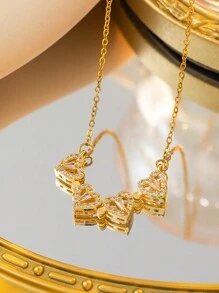 1pc Stainless Steel Korean Style Versatile Clover & Heart Pendant Necklace, Fashionable Niche Jewelry - Magnetic Clover Heart Stitching Necklace - View 7