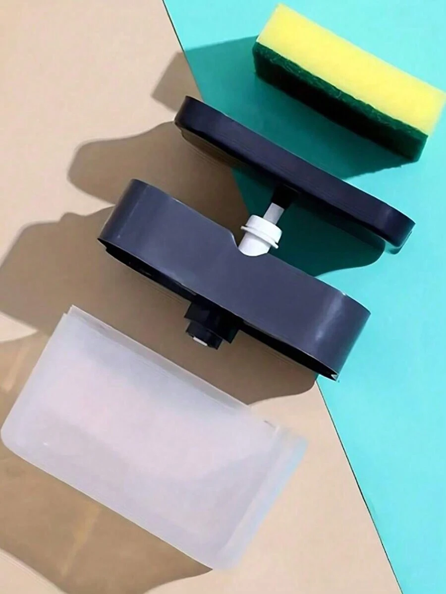 Contenedor de líquido para lavar platos tipo prensa con dispensador automático, estropajo de cocina, dispensador de jabón, esponja y toalla de plato - Dispensador de líquido automático con cepillo de fregar - Herramienta de limpieza de cocina multifuncional - Esencial de cocina, cocina, fiesta en la playa de verano, comida, camping, organizador, decoración de habitaciones, utensilios de cocina