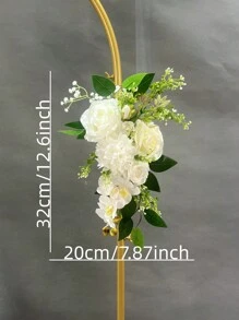 1pc White Rose, White Crystal Ball, Orchid And Baby's Breath Arch Decor For Party, Wedding Celebration