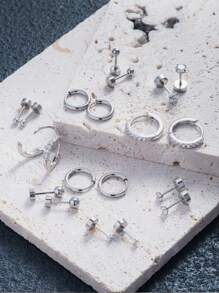 10 Nhỏ bé Màu bạc Vòng Bông tai stud Đối với phụ nữ , Mạ vàng 18K Nhỏ xíu Thép không gỉ Hoa tai Bộ Đối với Nhiều Xuyên , Vòng khuyên tai Đối với Hạt tai - Bạc - Xem 8