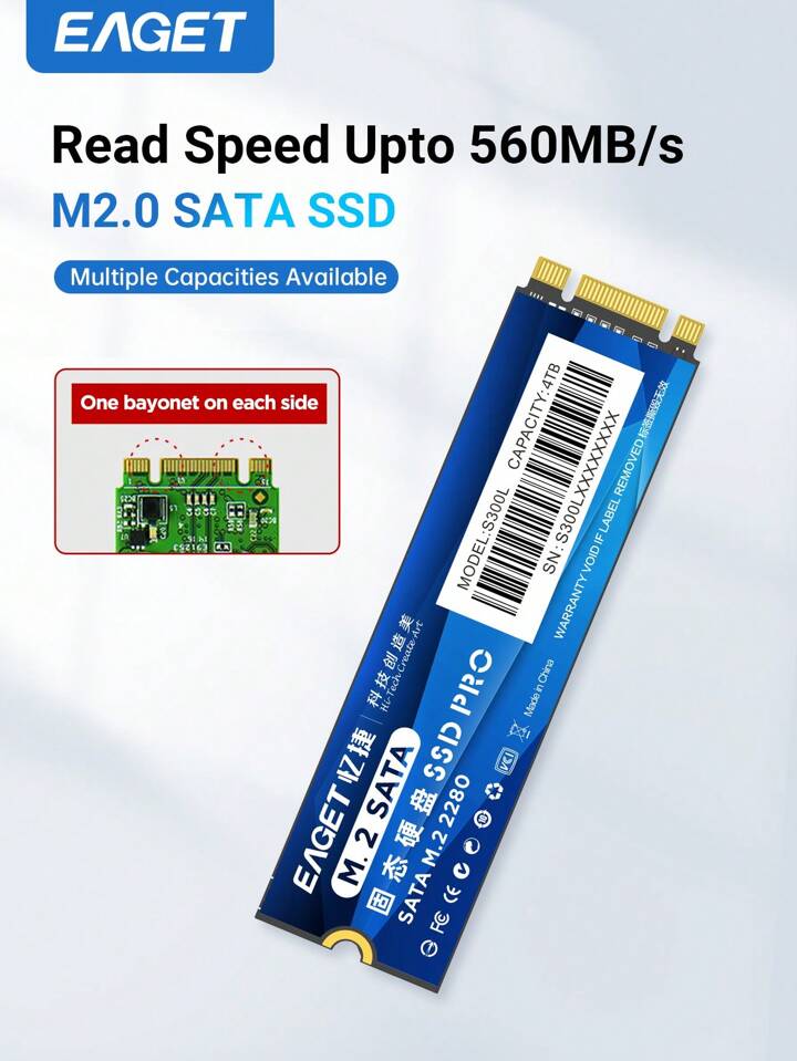 内蔵型SSD EAGET M.2 SATA III SSD S300L 1TB EAGET M.2 SSD 2280 NGFF SATA3 128GB 256GB 512GB 1TB 2TB