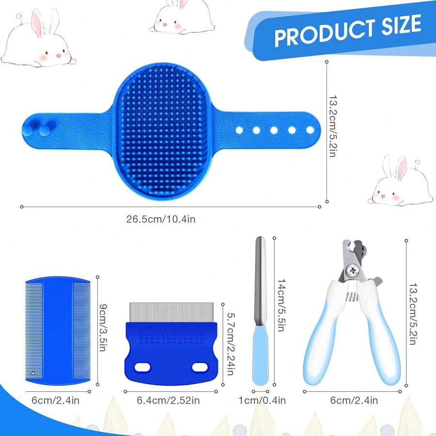 7pcs Rabbit Grooming Kit Including Rabbit Brush, Tear Stain Remover