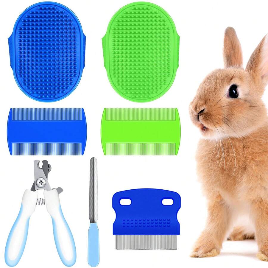 7pcs Rabbit Grooming Kit Including Rabbit Brush, Tear Stain Remover