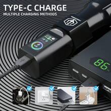 POSEIDON Tattoo Gun Kit-Tattoo Pen With 20Pcs Tattoo Needles Cartridge And Wireless Power, Tattoo Pen Kit With Digital LED Display, Tattoo Machine Tattoo Supplies For Artist - 黑色 - 查看 2