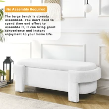 51.5 英寸椭圆形储物凳，床尾储物凳，亚麻布软垫超大储物凳，适用于客厅、入口、卧室、走廊、窗户座位、返校宿舍储物