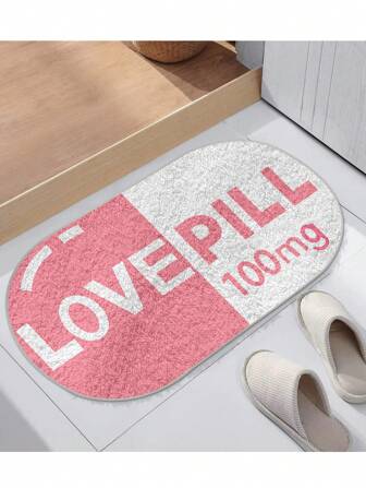 1入LOVE PILL門墊，柔軟吸水，機洗地墊，椅墊腳墊舒適踏感，淺藍粉紅色，防污易於清潔，適用於浴缸、入口、窗戶、床邊