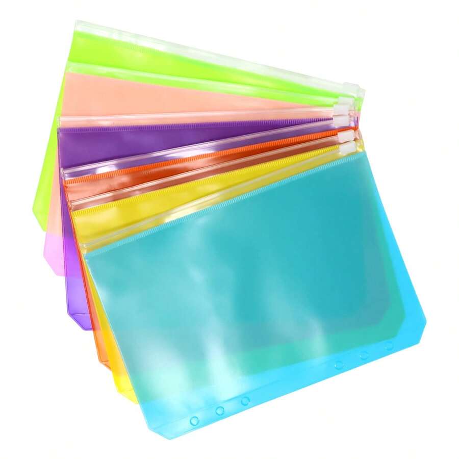 12入組A5活頁夾，6孔打孔活頁夾，PVC活頁袋，文件收納袋，適用於筆記本、日記、預算收納 - 彩色 - 查看 1