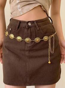 Thắt lưng xích trang trí nổi hình tròn cổ điển dành cho nữ, thời trang phong cách Boho mùa hè 2024, phụ kiện nữ sành điệu, phụ kiện Y2k Halloween Ngày lễ tình nhân Mùa hè, Trường học Mùa thu, Mùa thu, Halloween - Vàng - Xem 4