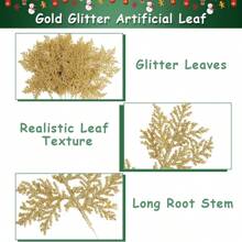 20PCS Christmas Artificial Pine Needles,Glitter Silver Fake Floral Spray Picks Branches Twig For Xmas Tree Wreath Wedding Bouquet Decoration - Gold - View 3