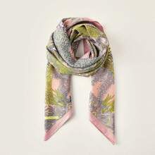 1pc Women's Elegant 90x90cm Plant & Floral Print Imitated Silk Scarf, Fashionable  Multi-Use Shawl, Windproof Warm Scarf, Sunscreen Beach Towel, Decorative Hairband & Necktie, Suitable For Daily Wear, Dates, Vacation, Travel, Photography And Festival Gifts - Multicolor - View 12