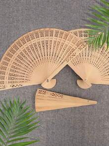 1pc Traditional Hollow Out Flower Carved Wooden Fan, Cheongsam Accessory, Chinese Style Hollow Fan, Wedding Decoration, Table Decoration, Fashion Accessory Suitable For Wedding Guests, Bride, Party, Birthday Gift, Party Favor And Home Decor - Multicolor - View 4