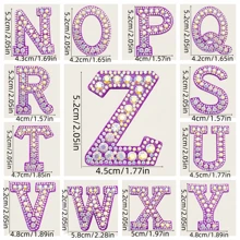 26pcs AB Colored Adhesive Back Letter Rhinestone Letter ABC Stitching Iron Patch Rainbow Shining Emblem Name DIY Dress Jeans Application Decoration Accessories - Purple Base Cloth AB Color - View 4