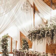 1 pezzo, Striscione per arco da matrimonio lungo 315 pollici, tendaggi di chiffon bianchi trasparenti per decorazioni per cerimonie di matrimonio e fidanzamento, decorazioni per scene, decorazioni per la casa, ristoranti, sfondi per palcoscenici scolastici, decorazioni per il giardino