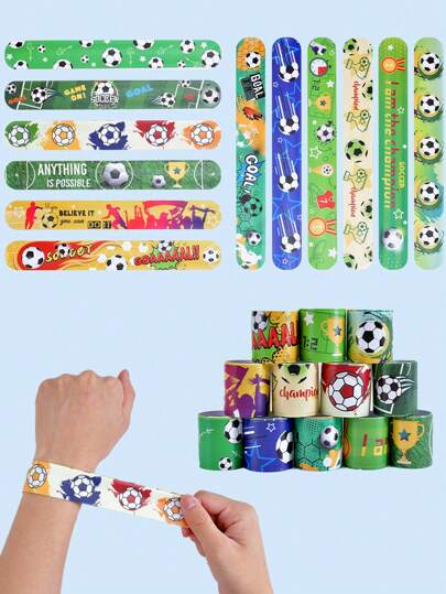 12 件足球派对礼品用品套装拍击手镯腕带，运动主题手镯适合交换礼物，礼盒填充物生日足球比赛派对装饰用品，足球，足球礼品，男士圣诞礼物