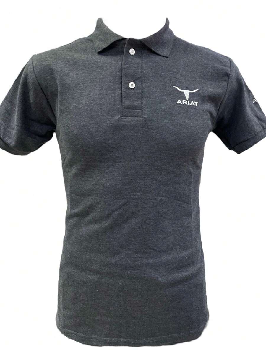 Playera tipo polo vaquera bordado toro ariat - Gris - Ver 1