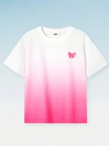 Annil 女童圆领短袖针织T恤夏季清凉休闲上衣渐变色速干 - 粉色 - 查看 2