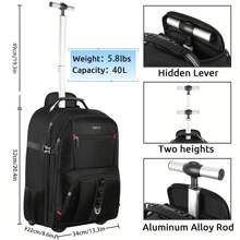 ZOMFELT Rolling Backpack, Travel Backpack With Wheels, Carry On Luggage With 3 Travel Luggage Organizers, 17.3 Inch Rolling Laptop Backpack For Travel Work, Luggage Business Bag For Men Women, Valentine's Day, Mother's Day, New Year's Gifts, Graduation Season Gifts, St. Patrick's Day - màu đen - Xem 2