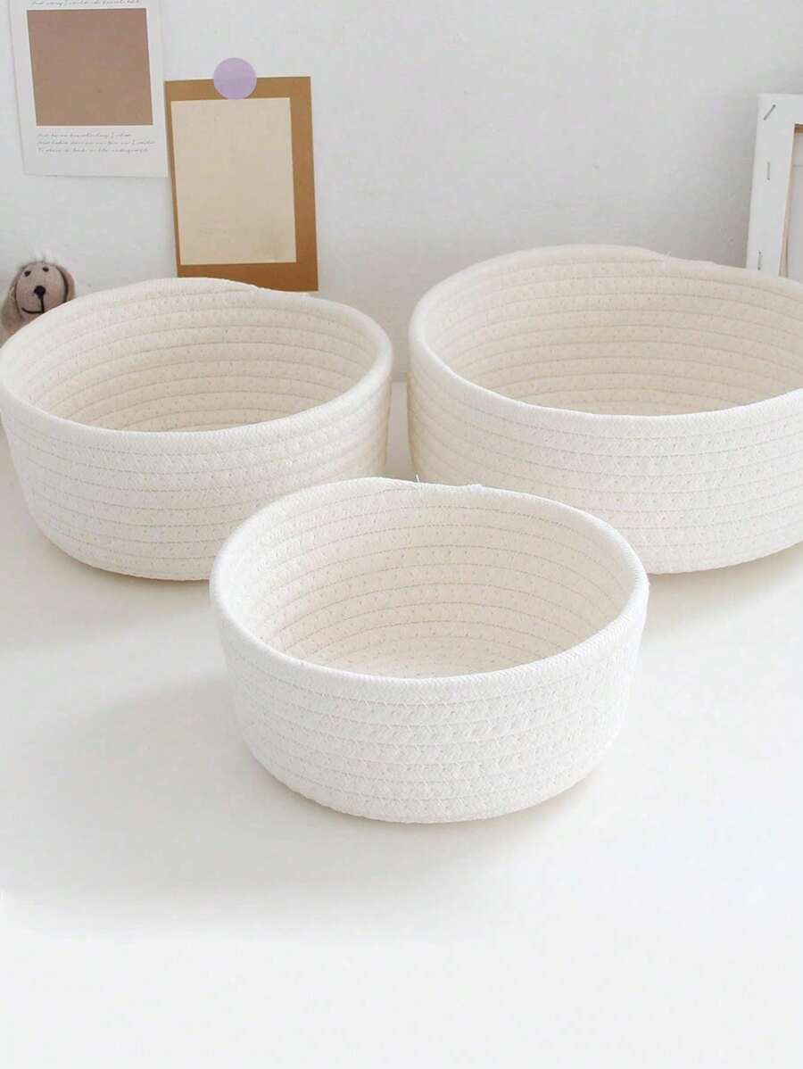 1pc Beige Home Desktop Handmade  Rope Storage Box For Makeup Accessories And Jewelry, Portable Container For Organizing Small Items - Beige - View 1