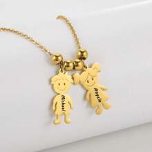 不锈钢男女童吊坠个性化定制项链，可刻名字、日期，串珠项链，个性化名字男女童吊坠项链，母亲节礼物，不锈钢首饰，家庭首饰，生日派对配饰，友谊礼物，夏季首饰，女士沙滩配饰 - 金色 - 查看 7