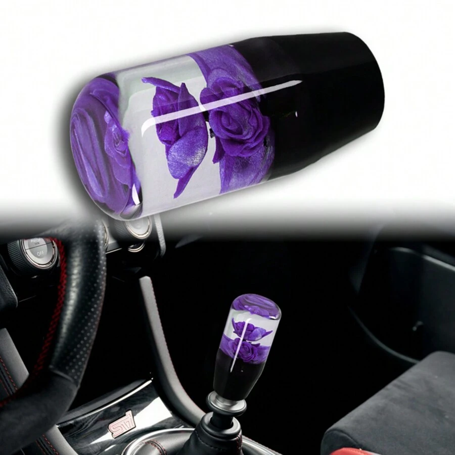 JDM 10CM VIP Clear Real Flowers Manual Gear Stick Shift Knob Lever Shifter Universal - Purple - View 1