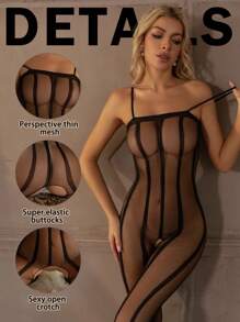 Sexy Lingerie Jumpsuit, Striped Black Silk Jumpsuit, Women's Jumpsuit And Sexy Lingerie Set