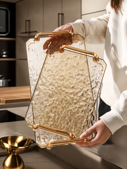 1 件装新款亚克力托盘带几何手柄，波纹形状，北欧风格创意拼盘，适用于零食、杯子、餐具等、厨房、圣诞礼物