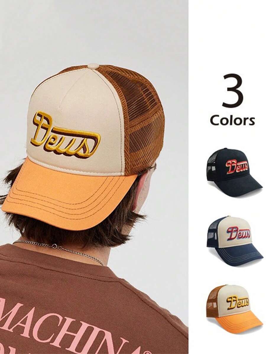 1pc Simple Casual Breathable Mesh Cap With Adjustable Strap, Letter Embroidery Design. Unisex Baseball Cap Suitable For Outdoor Activities, Streetwear & Daily Use, Multiple Colors Available - Multicolor - View 1