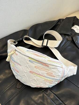 1pc Fashion Women's Waist Bag, Shoulder Bag Or Crossbody Bag With Colorful Embroidered Thread Design