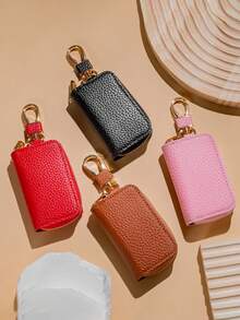 1Pc Fashionable Car Key Bag, Universal Model, Men's And Women's Storage Key Leather Case, Mini Key Bag - one-size - View 2