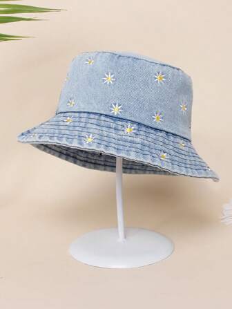 1pc Children Vintage Daisy Embroidery Sun Hat, Suitable For Outdoor And Daily Use